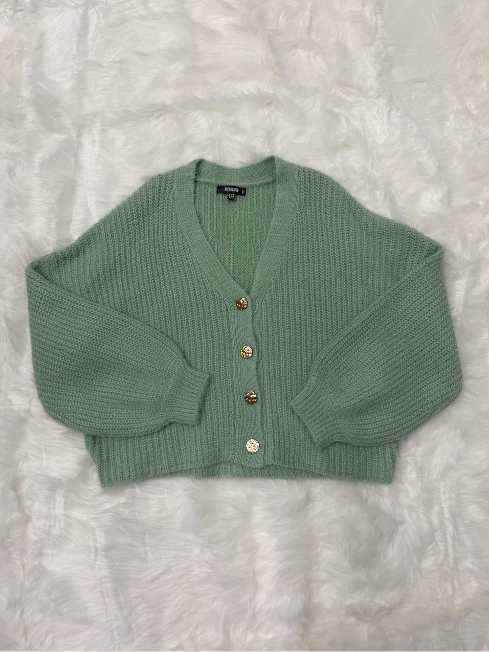 Missguided Mint Sage Green Chunky Button-Up Cardigan